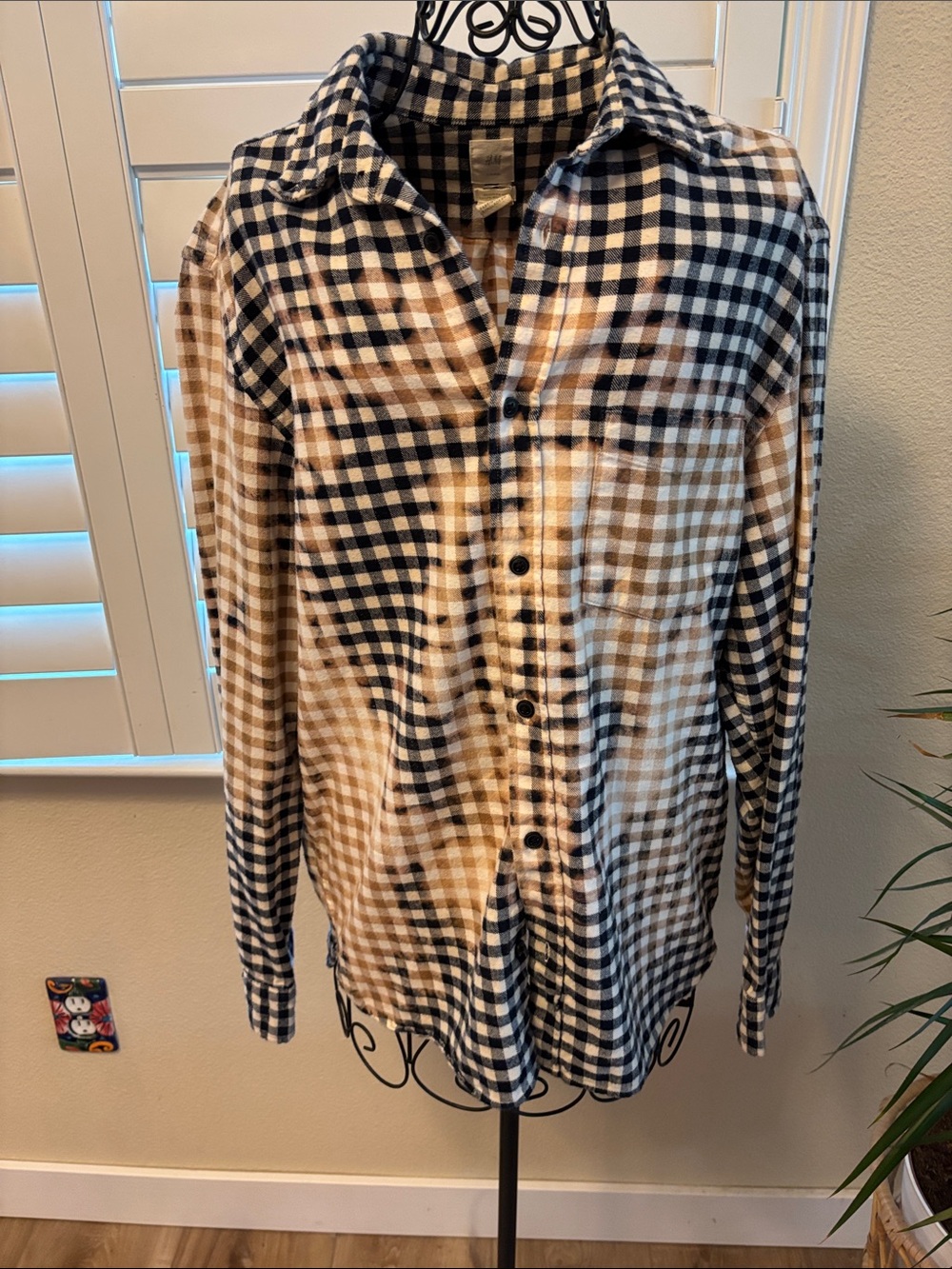 Handmade one of a kind distressed Dolly Parton Plaid Button-Up Shirt - Picture 5 of 7